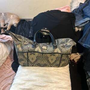 Vintage Liz Claiborne Tapestry Rolling Duffle Weekender Luggage Bag